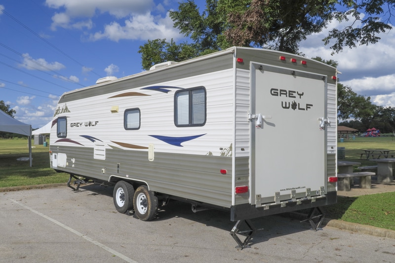 parking travel trailer sloped driveway