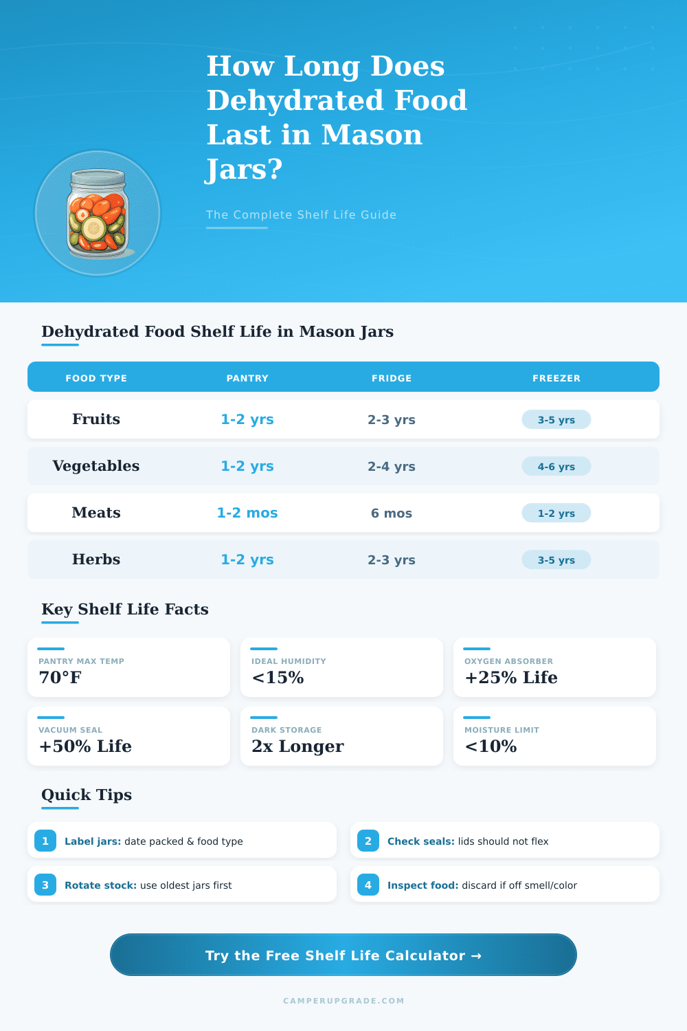 Dehydrated Food in Mason Jars: Shelf Life Calculator