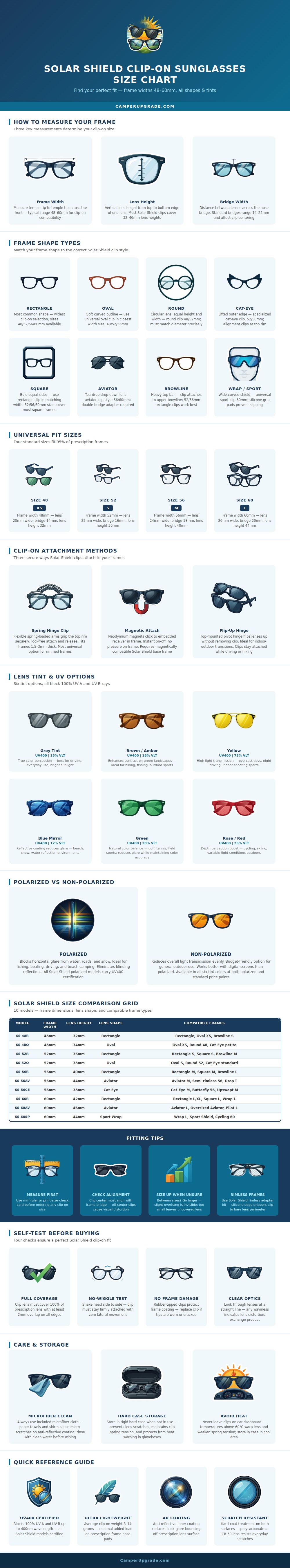 Solar Shield Clip On Sunglasses Size Chart